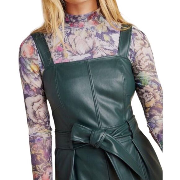 Anthropologie Samira Green Faux Leather Jumpsuit Womens 8P - Picture 2 of 7